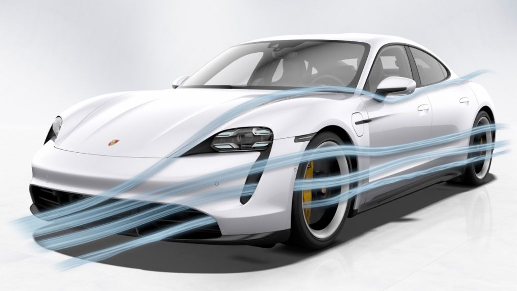 Taycan Turbo S: Aerodynamics, Front, 2019, Porsche AG