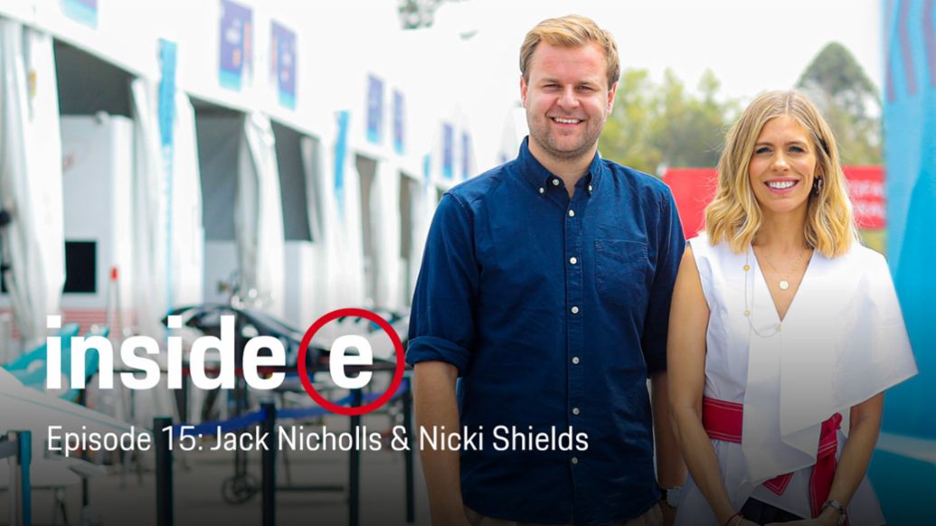 Jack Nicholls y Nicki Shields (i-d), episodio 15 del podcast “Inside E” , 2020, Porsche AG